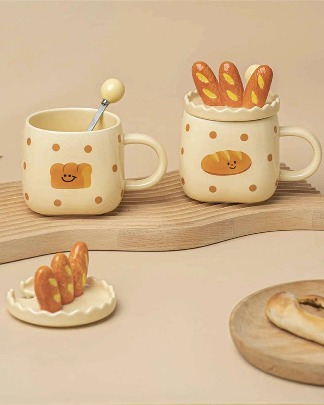 Elegant White Porcelain Coffee Mug Set with Bread Handle - Festive Cheer Collection