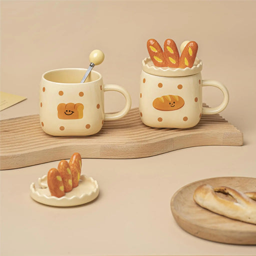 Elegant White Porcelain Coffee Cup Set with Bread Pattern Handle - Perfect Christmas Gift