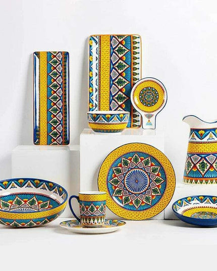 Stylish Yellow Ceramic Dining Set - Mug, Kettle, Plate, and Spoon Bowl, American Style