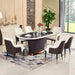 Genuine Leather Chairs & Elegant Marble Table with Stainless Steel Accents