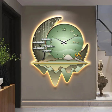 Light Luxury Silent Wall Clock & Lamp | Decorative Living Room Statement Piece