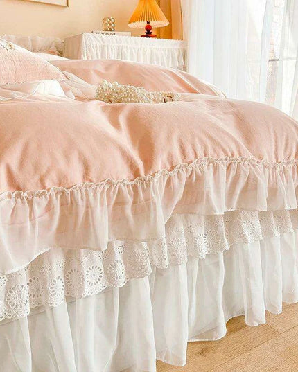 Royal Lace Ruffle Cotton Bedding Collection with Quilted Bedspread