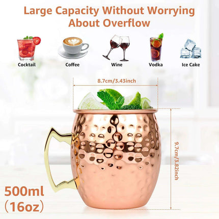 Elegant Rose Gold Handcrafted Moscow Mule Mugs - Premium 16oz Stainless Steel Drinkware
