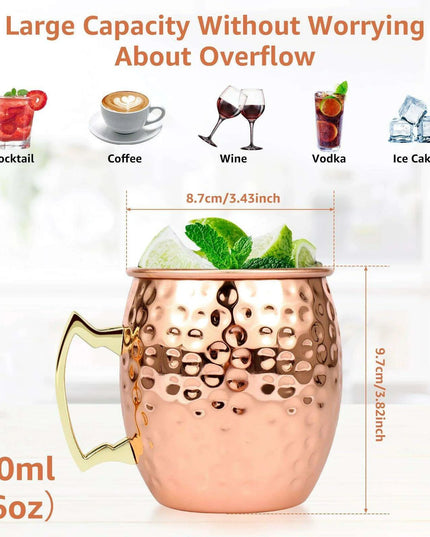 Elegant Rose Gold Handcrafted Moscow Mule Mugs - Premium 16oz Stainless Steel Drinkware