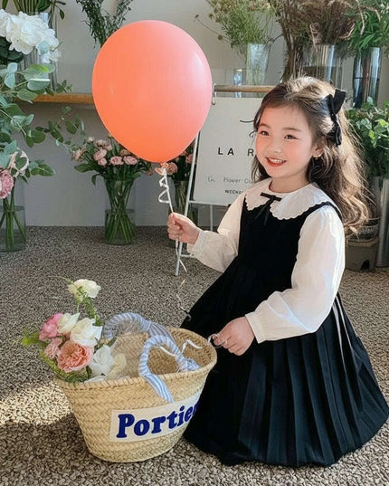 Elegant White Blouse and Chic Black Pleated Skirt for Little Girls