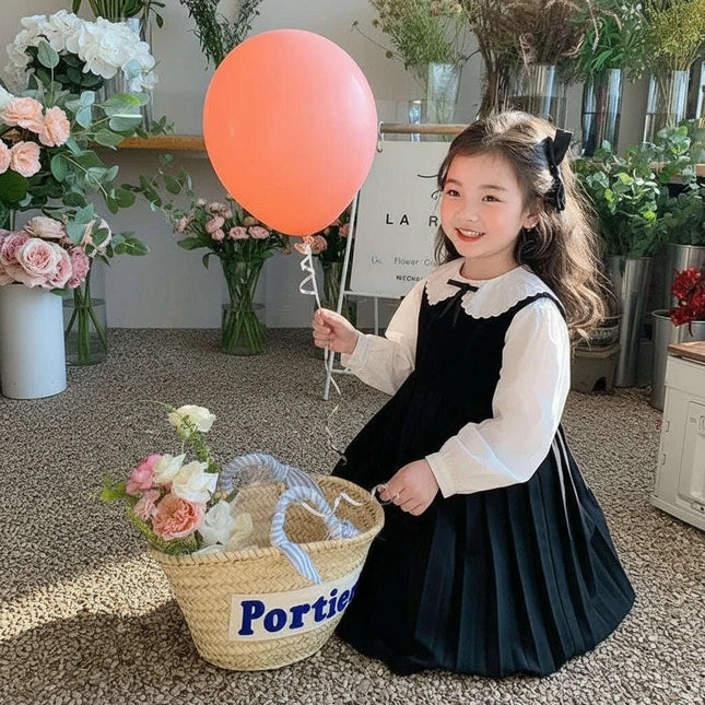 Elegant White Blouse and Chic Black Pleated Skirt for Little Girls