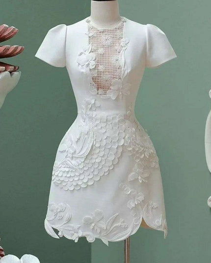 A-line Dress with 3D Floral Accents for Women's Evening