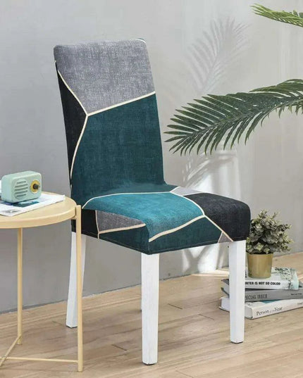Elegant Geometric Blue-Grey Stretch Chair Covers for Stylish Dining Experiences