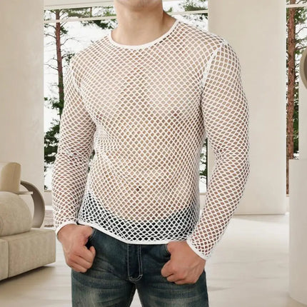 Men's Fishnet Open-Knit Tee — See-Through Short Sleeve, Loose Streetwear | Très Élite