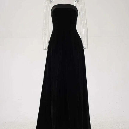 Strapless High Waist Velvet Pleated Evening Gown for Women