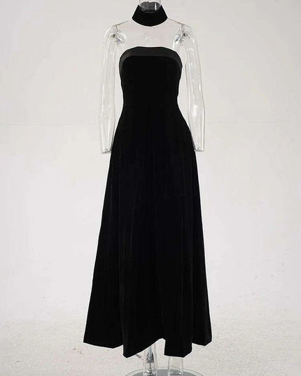 Strapless High Waist Velvet Pleated Evening Gown for Women