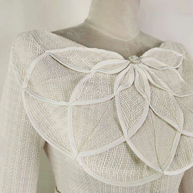 Sophisticated Double Breasted Tweed Ensemble with Petal Neck and Waist Belt - Women's Fall Collection 2024