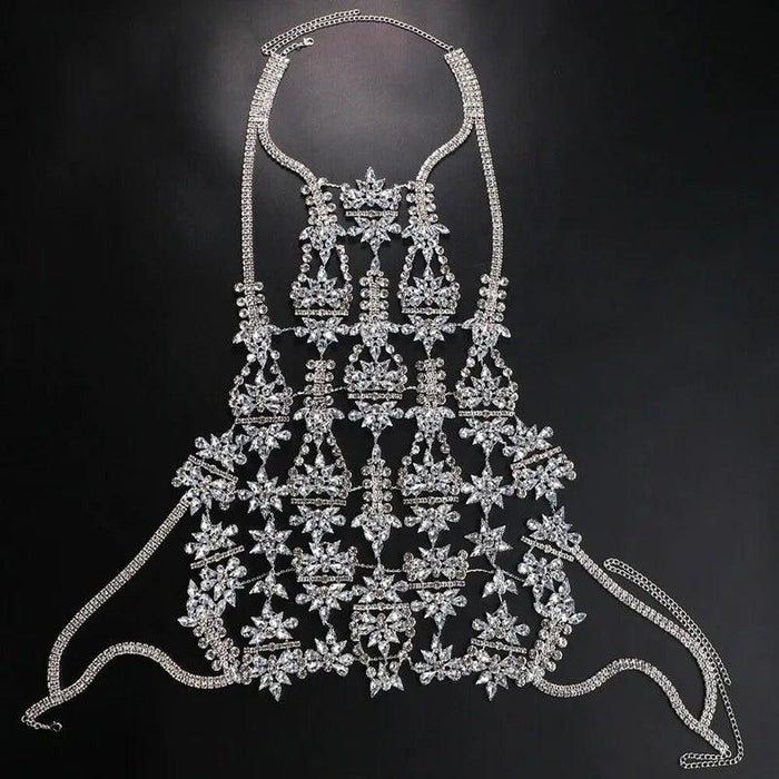 Crystal Rhinestone Bralette with Chic Geometric Body Chain