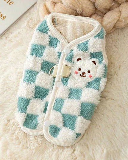 Cozy Plush Sweet Bear Print Winter Sweater for Small Dogs & Puppies with Secure Buckle Closure