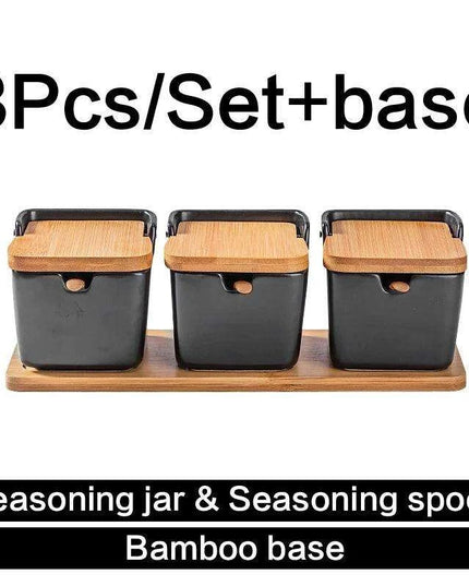 Chic European Ceramic Spice Storage Set with Salt Box & Condiment Organizer