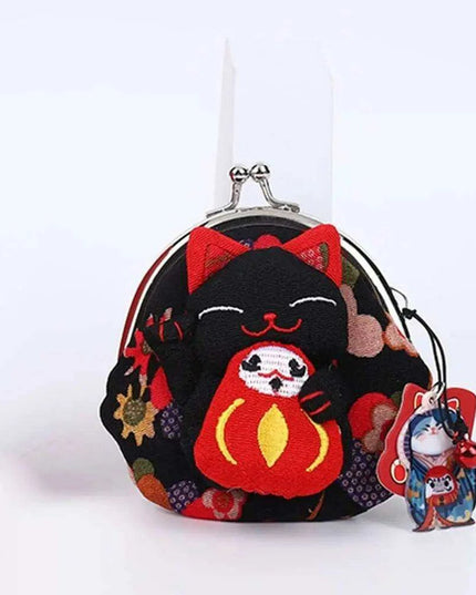 Floral Maneki Neko Coin Purse - Japanese Lucky Cat Wallet for Everyday Elegance