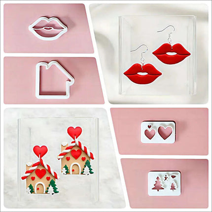 Festive Creations Earring Mold: Design Playful Red Lips & Enchanting Christmas House Shapes