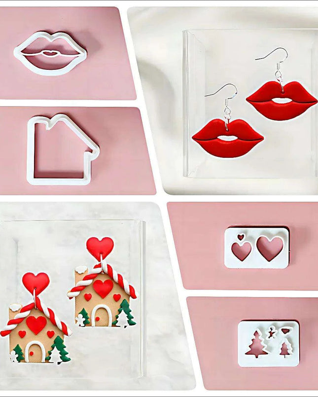 Festive Creations Earring Mold: Design Playful Red Lips & Enchanting Christmas House Shapes