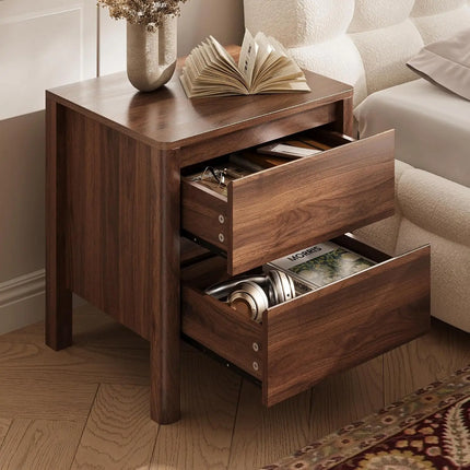 Belmont Luxe Walnut Nightstands Set of 2, Mid Century Modern Design, H