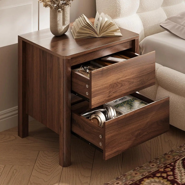 Belmont Luxe Walnut Nightstands Set of 2, Mid Century Modern Design, H