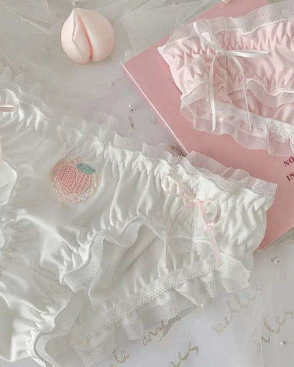 Adorable Kawaii Strawberry Satin Briefs with Ruffle Flounces for Women