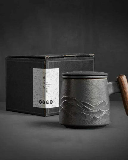 Elegant Vintage Ceramic Tea Mug Collection with Wooden Handle and Infuser Tray