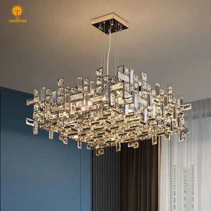 Modern LED Crystal Chandelier — Square & Linear, Custom Sizes