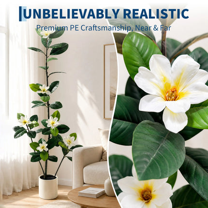Artificial Magnolia Tree with White Flowers & White Pot, 150–180 cm