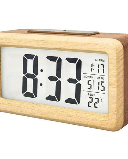 Stylish Wooden Alarm Clock with Temperature and Calendar - Ideal Decorative Gift for Home or Office
