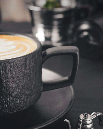 Elegant Japanese Rock Texture Porcelain Coffee Cup and Plate Set - Elevate Your Sipping Experience