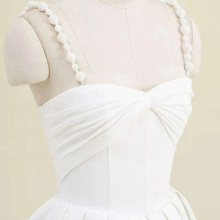 V-neck Pleated Solid Color High Waist Evening Dress for Women