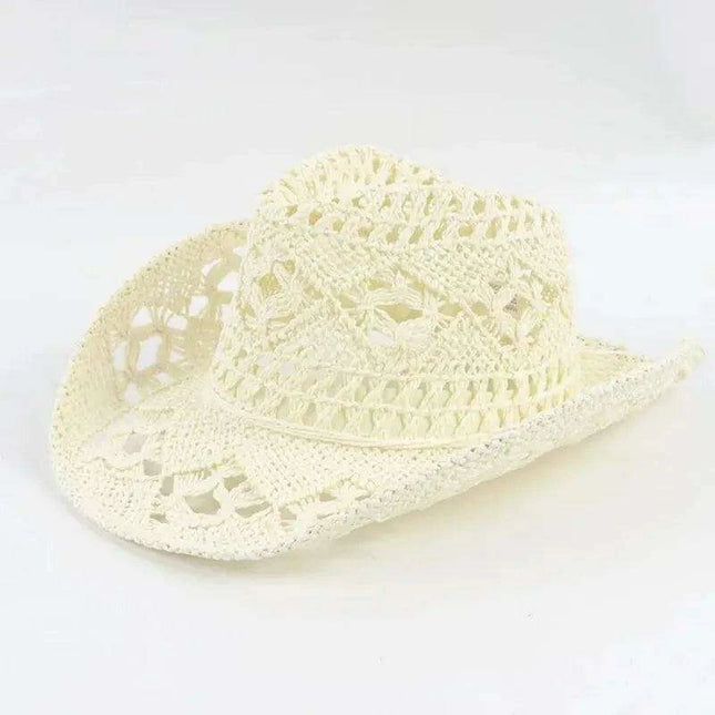 Hand Woven Wide Brim Straw Cowboy Hat for Summer Outdoor Sun Protection