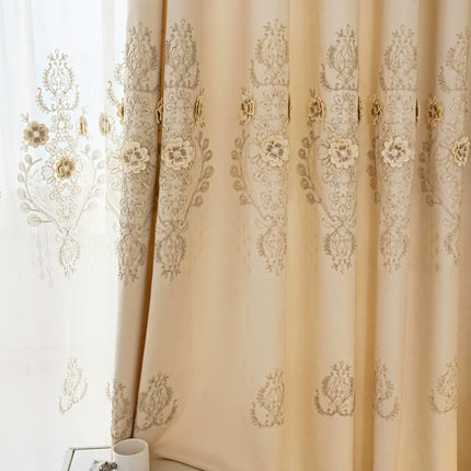 BUY YEAR Luxury Chenille Embroidery Grey Valance Curtains - Blackout &