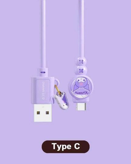 Sanrio Hello Kitty Kuromi Type C Fast Charging Cable - Cinnamoroll Design for iPhone, Huawei, Xiaomi - 100mm Length - TPE + PVC Material - Perfect Gift Boxed