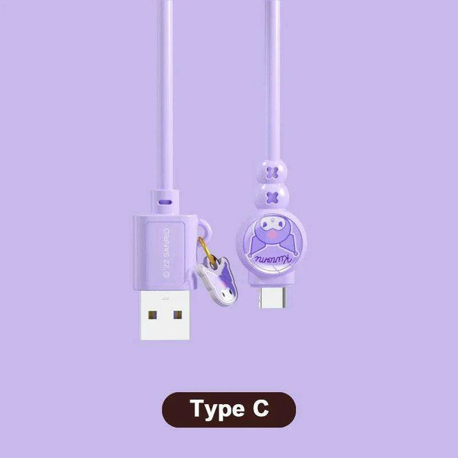 Sanrio Hello Kitty Kuromi Type C Fast Charging Cable - Cinnamoroll Design for iPhone, Huawei, Xiaomi - 100mm Length - TPE + PVC Material - Perfect Gift Boxed