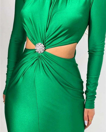 Chic Cut-Out Turtleneck Maxi Dress for Women - The Ultimate Autumn and Winter Fashion Statement