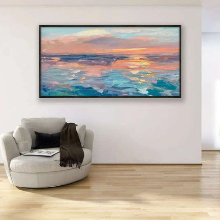 Tranquil Horizon Large Handmade Abstract Oil Painting for Peaceful Home Decor