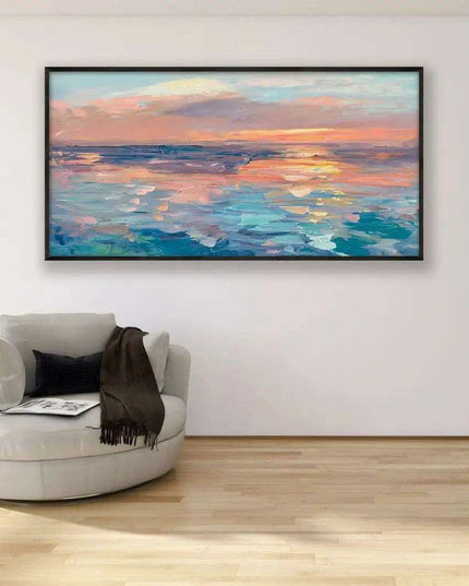 Tranquil Horizon Large Handmade Abstract Oil Painting for Peaceful Home Decor