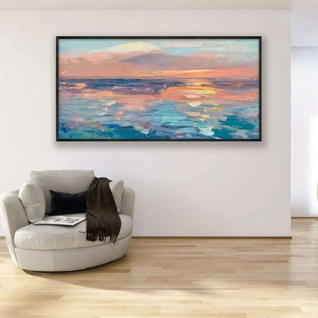 Tranquil Horizon Large Handmade Abstract Oil Painting for Peaceful Home Decor