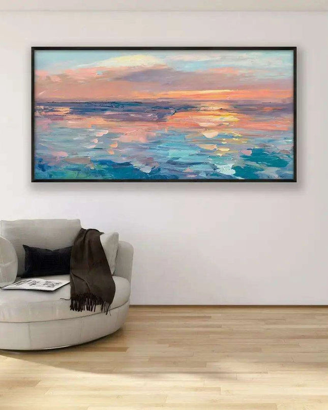 Tranquil Horizon Large Handmade Abstract Oil Painting for Peaceful Home Decor