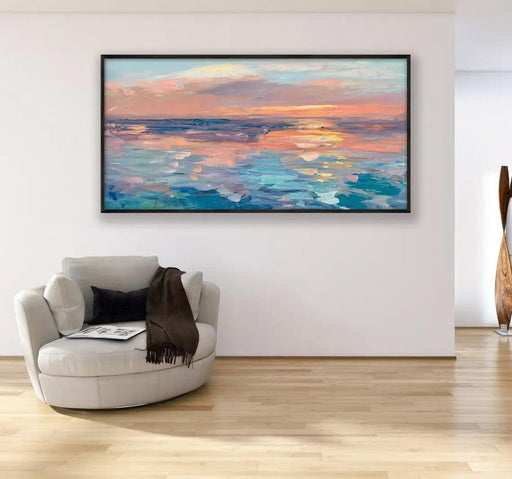 Tranquil Horizon Large Handmade Abstract Oil Painting for Peaceful Home Decor