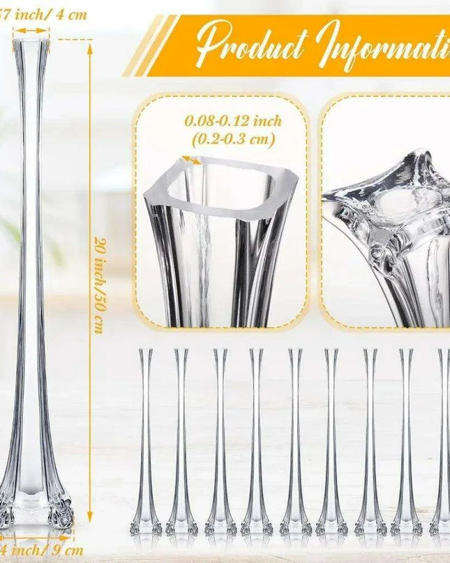 Elegant Clear Eiffel Tower Glass Vases Set - Pack of 10