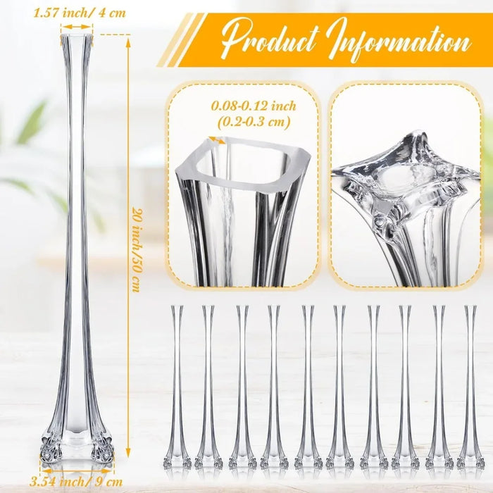 Elegant Set of 20-Inch Clear Eiffel Tower Vases - Pack of 10