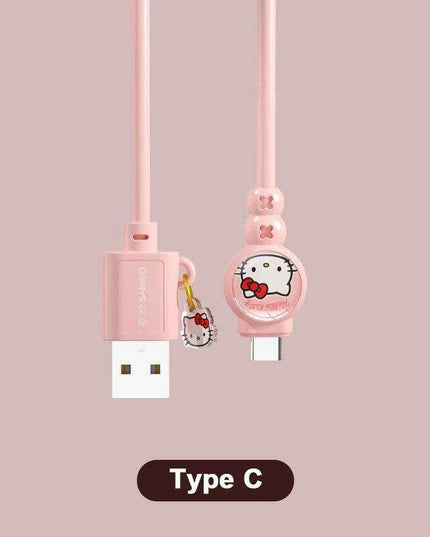 Sanrio Hello Kitty Kuromi Type C Fast Charging Cable - Cinnamoroll Design for iPhone, Huawei, Xiaomi - 100mm Length - TPE + PVC Material - Perfect Gift Boxed