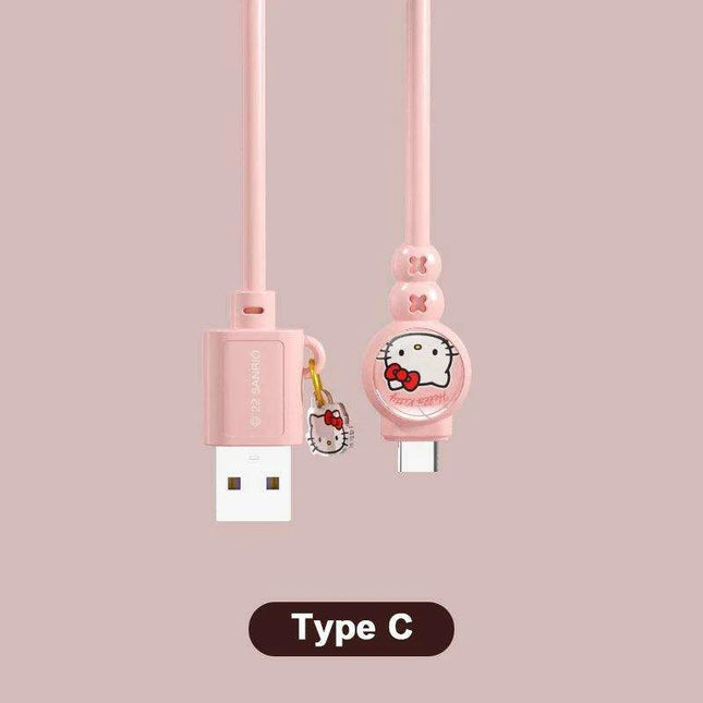 Sanrio Hello Kitty Kuromi Type C Fast Charging Cable - Cinnamoroll Design for iPhone, Huawei, Xiaomi - 100mm Length - TPE + PVC Material - Perfect Gift Boxed