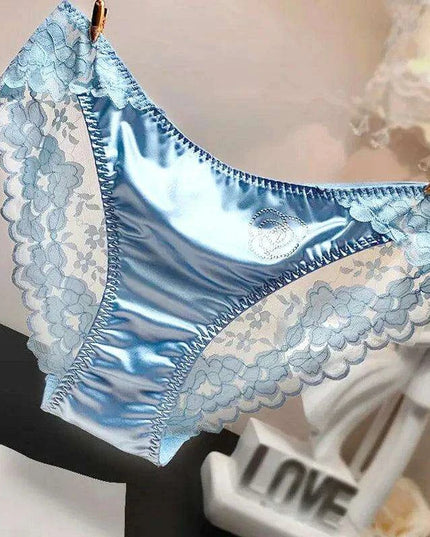 Luxe Sheer Lace Hipsters with Sparkling Rhinestones - Premium Satin Silk Seamless Comfort Briefs