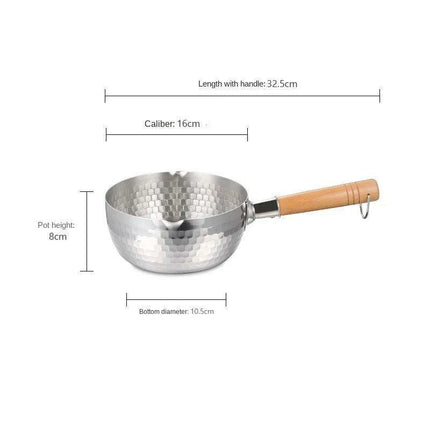 Japanese Stainless Steel Snow Pan with Ergonomic Wooden Handle and Lid - Perfect for Stewing, Frying, and Milk Heating