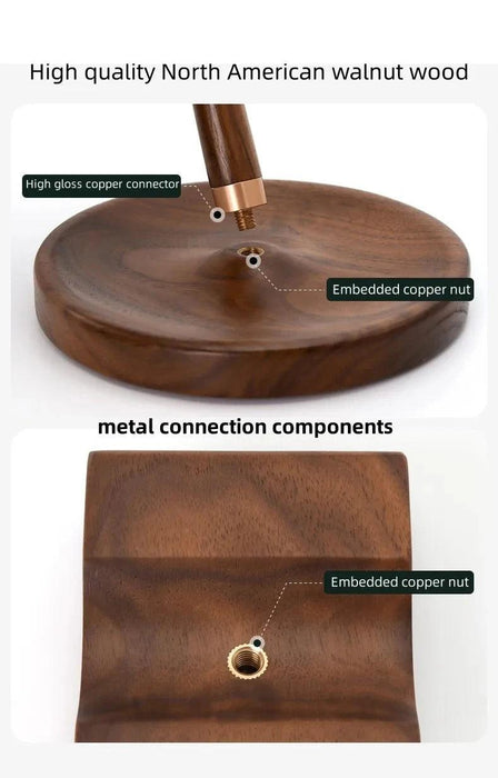 Elegant Walnut and Copper Earphone Stand - Chic Organizer for a Refined Workspace