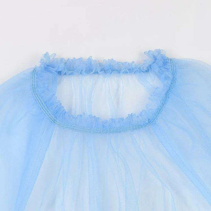 Plus Size Women's Blue Mesh Long Dress with Round Neck & 3/4 Sleeves - 2024 Spring Autumn Fashion JR77105