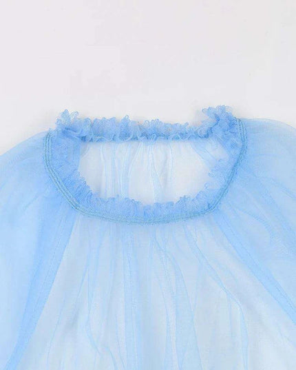 Plus Size Women's Blue Mesh Long Dress with Round Neck & 3/4 Sleeves - 2024 Spring Autumn Fashion JR77105